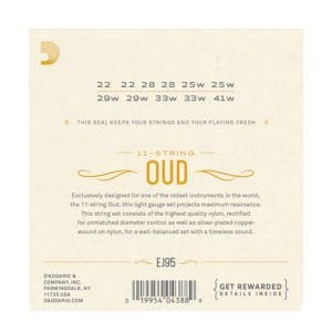 Oud Strings – D’Addario EJ95 – 11 String Set – daeBF#C# Tuning – Nylon & Silver Plated Copper – Tie End 3