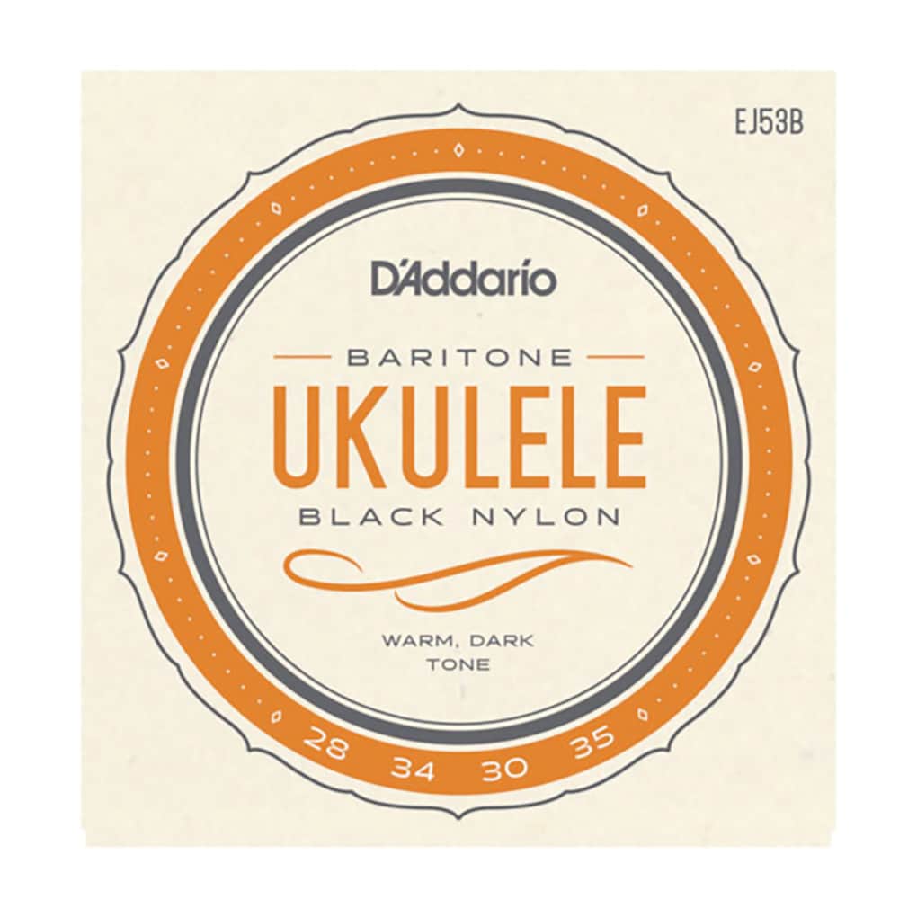 Ukulele Strings – D’Addario EJ53B – Black Nylon – Baritone Set – DGBE Low D Tuning 1