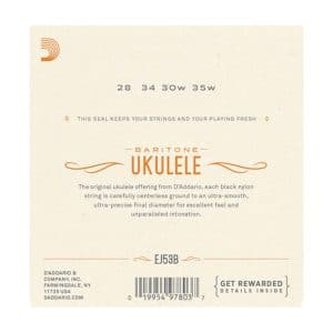Ukulele Strings – D’Addario EJ53B – Black Nylon – Baritone Set – DGBE Low D Tuning 2