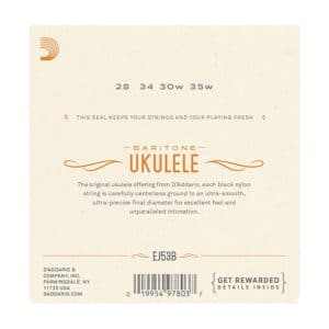 Ukulele Strings – D’Addario EJ53B – Black Nylon – Baritone Set – DGBE Low D Tuning 2