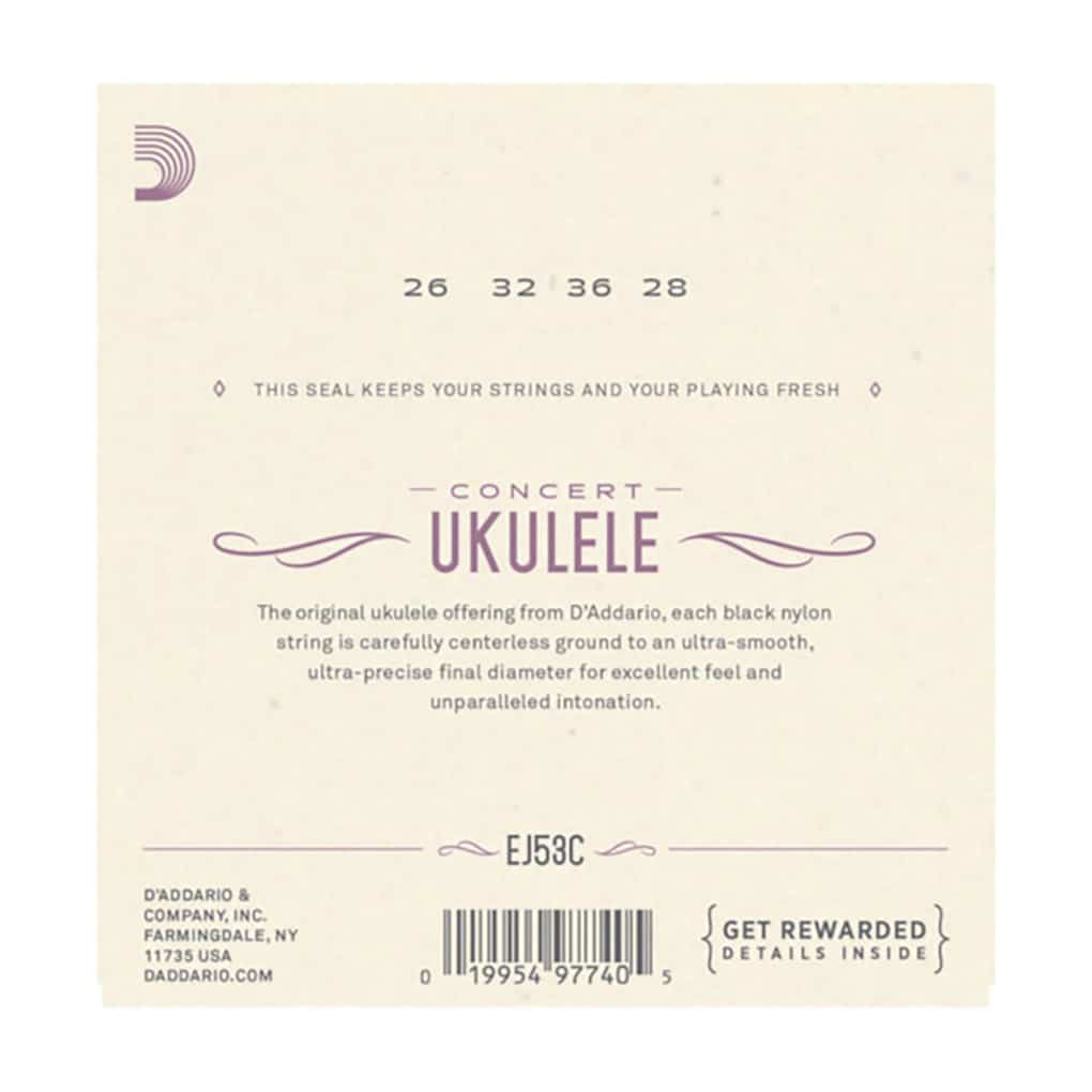 Ukulele Strings – D’Addario EJ53C – Black Nylon – Concert Set – GCEA High G Tuning 2