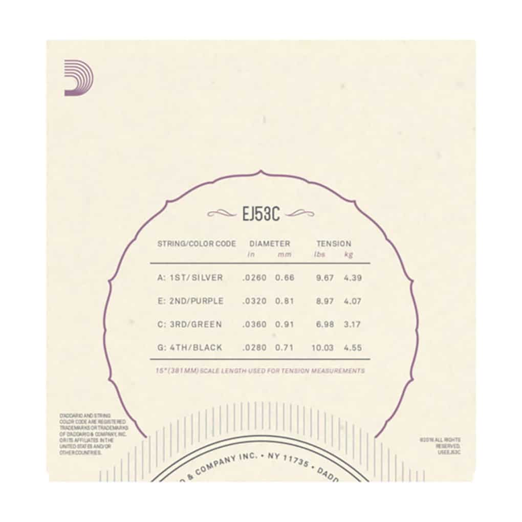 Ukulele Strings – D’Addario EJ53C – Black Nylon – Concert Set – GCEA High G Tuning 3