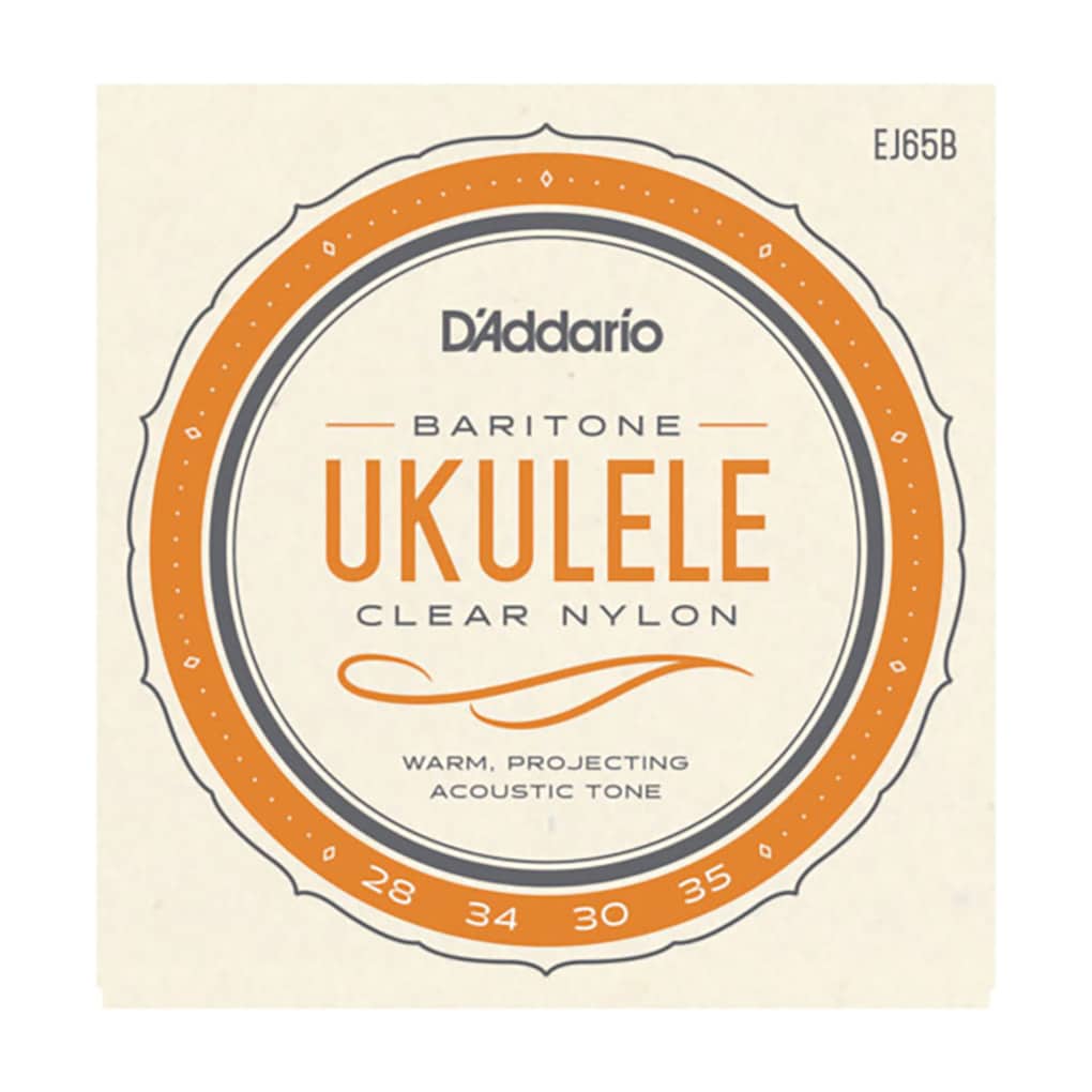 Ukulele Strings – D’Addario EJ65B – Clear Nylon – Baritone Set – DGBE Low D Tuning 1