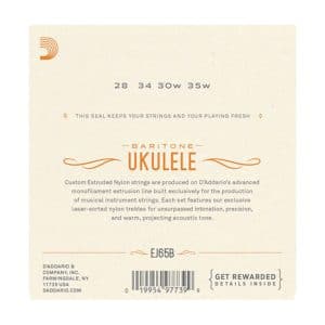 Ukulele Strings – D’Addario EJ65B – Clear Nylon – Baritone Set – DGBE Low D Tuning 2