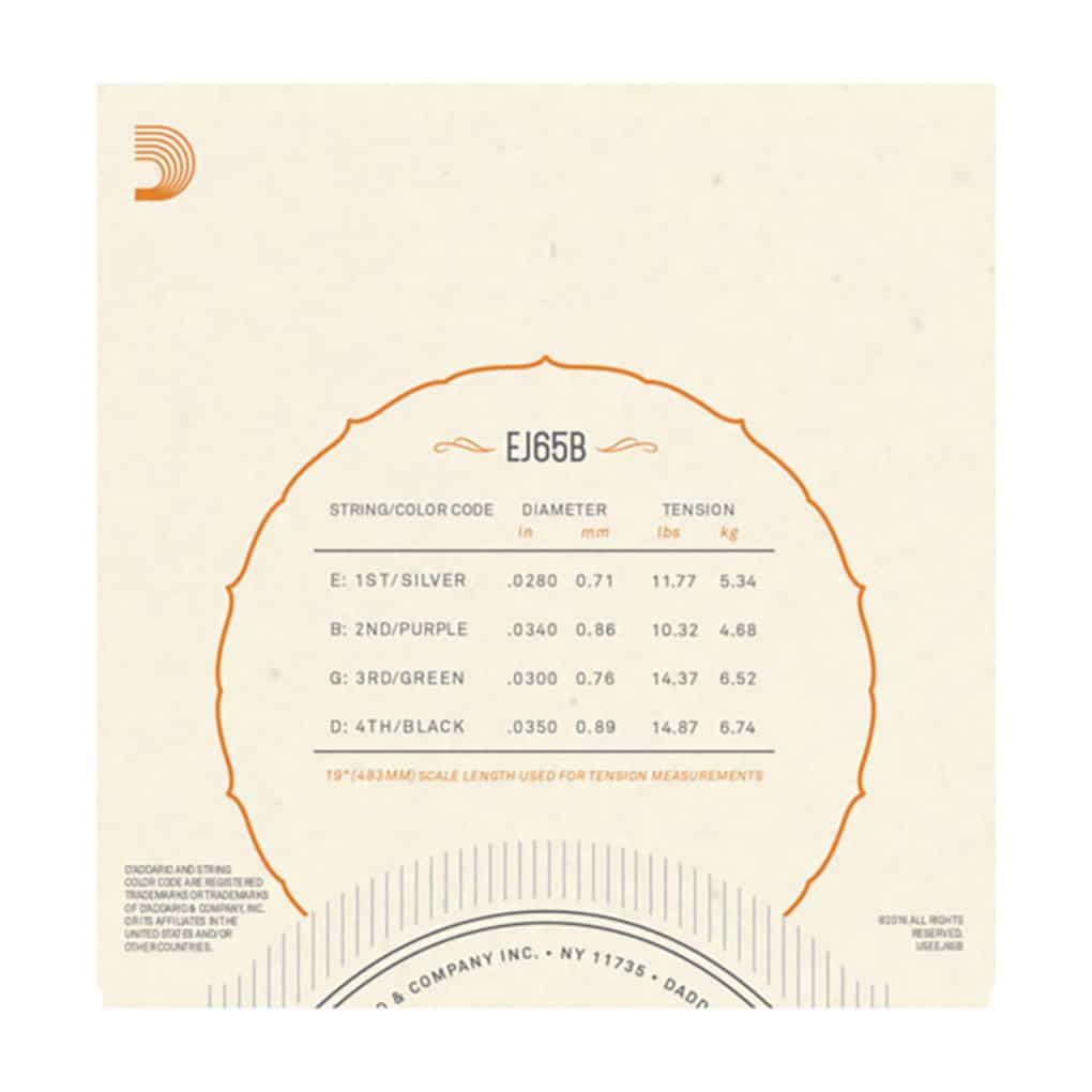 Ukulele Strings – D’Addario EJ65B – Clear Nylon – Baritone Set – DGBE Low D Tuning 3