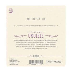 Ukulele Strings – D’Addario EJ65C – Clear Nylon –  Concert Set – GCEA High G Tuning 2