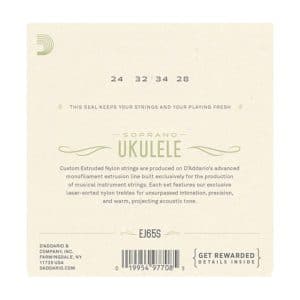 Ukulele Strings – D’Addario EJ65S – Clear Nylon –  Soprano Set – GCEA High G Tuning 2