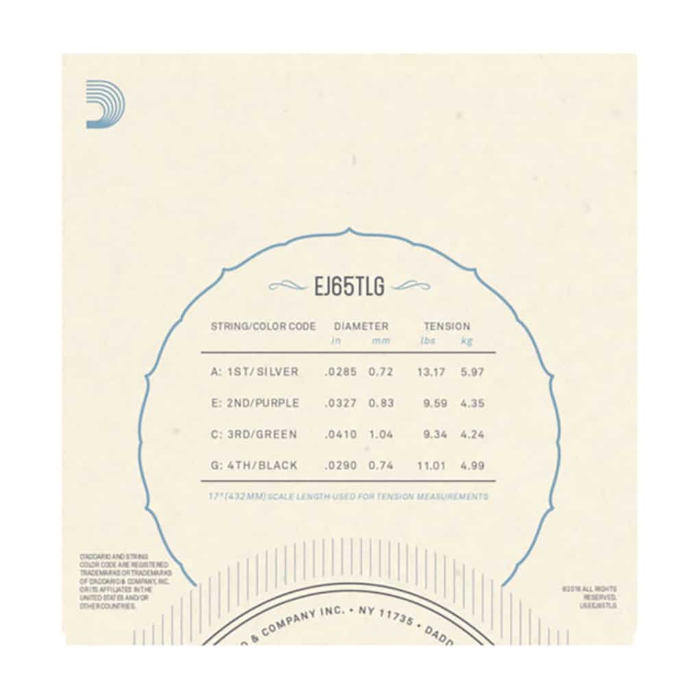 Ukulele Strings – D’Addario EJ65TLG – Clear Nylon – Tenor Set – GCEA Low G Tuning 2