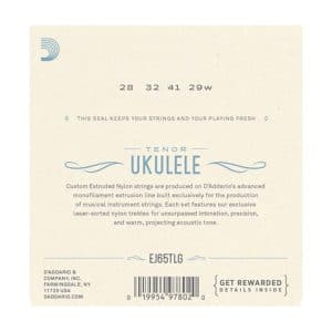 Ukulele Strings – D’Addario EJ65TLG – Clear Nylon – Tenor Set – GCEA Low G Tuning 3