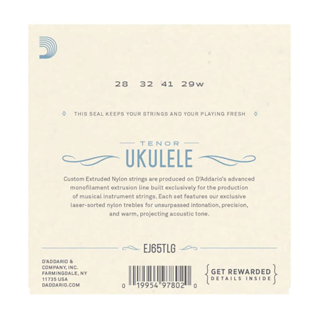 Ukulele Strings – D’Addario EJ65TLG – Clear Nylon – Tenor Set – GCEA Low G Tuning 3