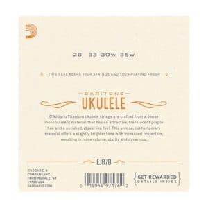 Ukulele Strings – D’Addario EJ87B – Titanium – Baritone Set – DGBE Low D Tuning 2