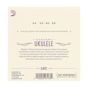 Ukulele Strings – D’Addario EJ87C – Titanium – Concert Set – GCEA High G Tuning 3