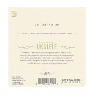 Ukulele Strings – D’Addario EJ87S – Titanium – Soprano Set – GCEA High G Tuning 2