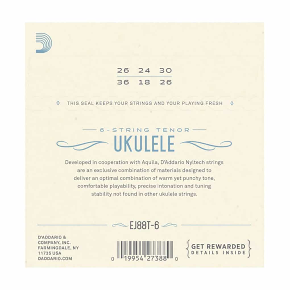 Ukulele Strings – D’Addario EJ88T-6 – Nyltech – 6 String Tenor Set – GCEA High G Tuning 2