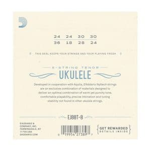 Ukulele Strings – D’Addario EJ88T-8 – Nyltech – 8 String Tenor Set – GCEA High G Tuning 2