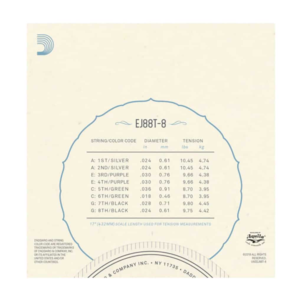Ukulele Strings – D’Addario EJ88T-8 – Nyltech – 8 String Tenor Set – GCEA High G Tuning 3