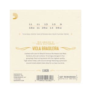 Viola Brasileira Strings – D’Addario EJ82B – For Rio Abaixo & Meia Guitarra – 10 Strings – Ball End 2