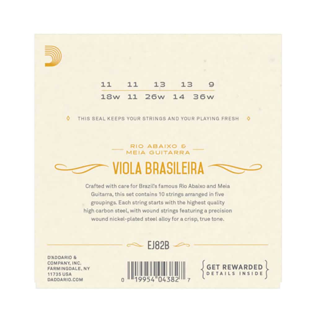 Viola Brasileira Strings – D’Addario EJ82B – For Rio Abaixo & Meia Guitarra – 10 Strings – Ball End 2