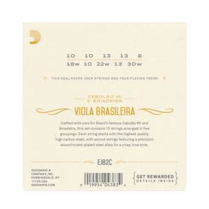 Viola Brasileira Strings – D’Addario EJ82C – For Cebolao Mi & Boiadeira – 10 Strings – Ball End 2