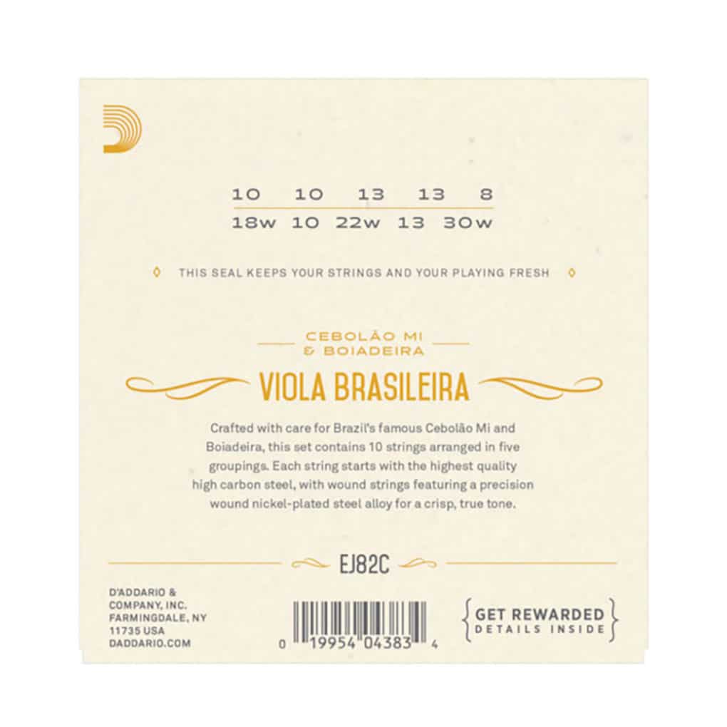 Viola Brasileira Strings – D’Addario EJ82C – For Cebolao Mi & Boiadeira – 10 Strings – Ball End 2