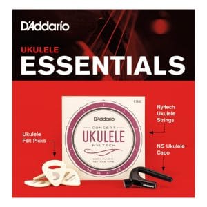D'Addario - Ukulele Essentials Kit - Includes EJ88C Concert Strings - Capo - Felt Picks - PW-UKEB-VM