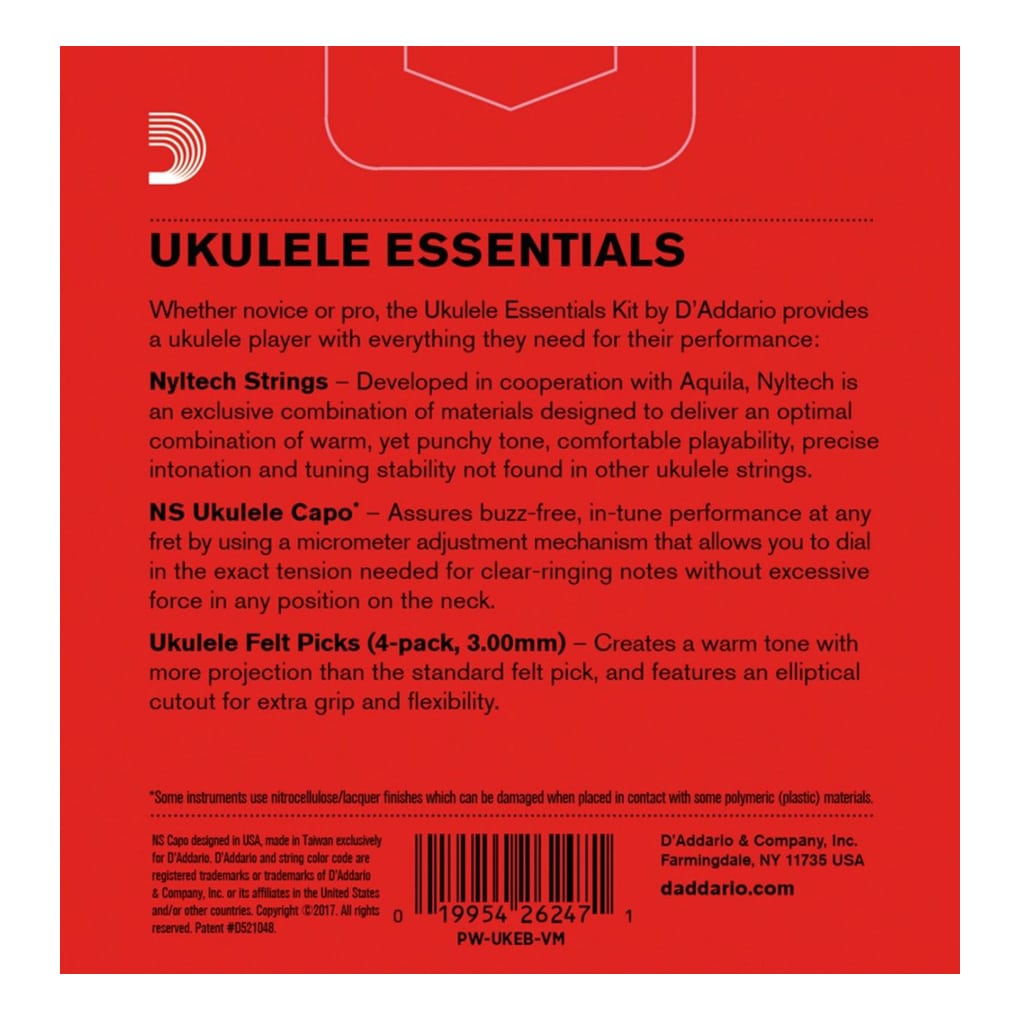 D’Addario – Ukulele Essentials Kit – Includes EJ88C Concert Strings – Capo – Felt Picks – PW-UKEB-VM 6