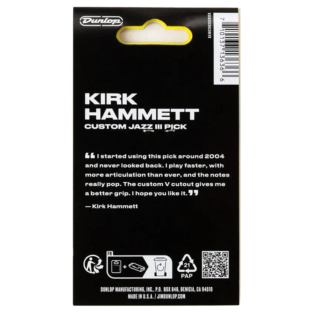 Dunlop – Kirk Hammett – Custom Jazz III – 6 Guitar Picks – Yellow – 1