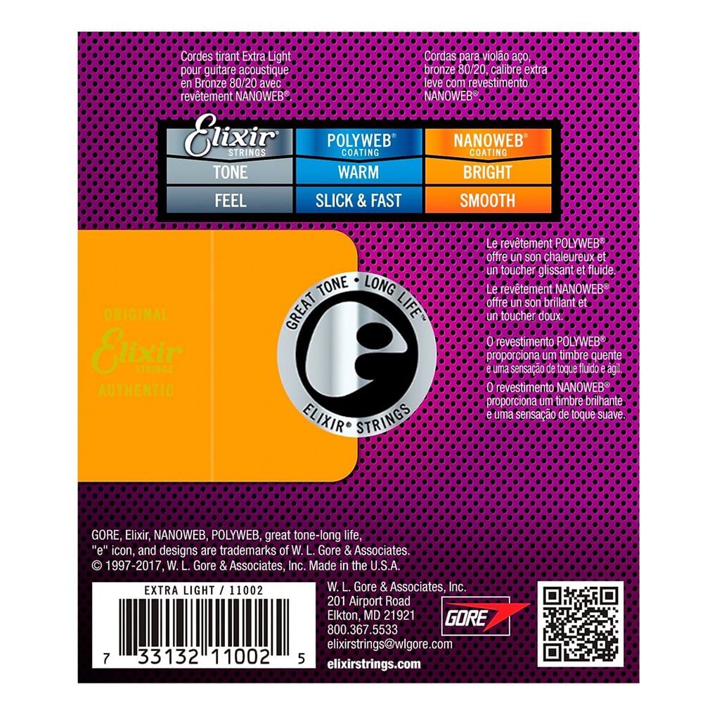 Elixir 11002 – Nanoweb 80/20 Bronze Acoustic Guitar Strings – Extra Light – 10-47 2