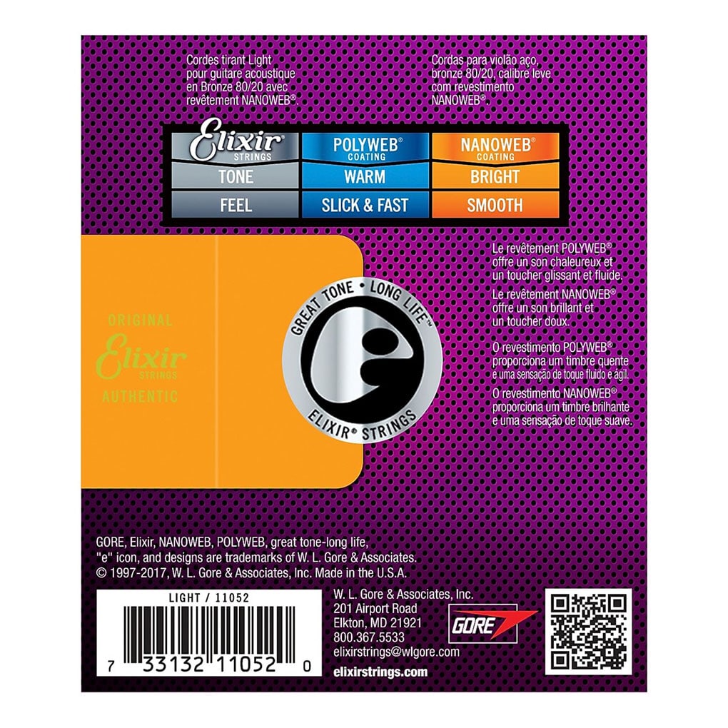 Elixir 11052 – Nanoweb 80/20 Bronze Acoustic Guitar Strings – Light – 12-53 2