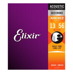 Elixir 11102 - Nanoweb 80/20 Bronze Acoustic Guitar Strings - Medium - 13-56