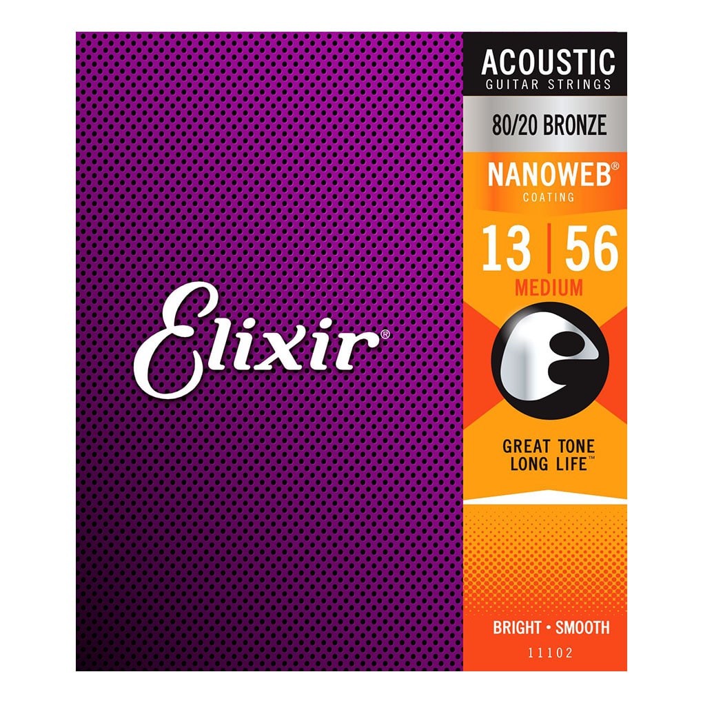 Elixir 11102 – Nanoweb 80/20 Bronze Acoustic Guitar Strings – Medium – 13-56 1