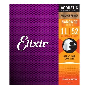 Elixir 16027 – Nanoweb Phosphor Bronze Acoustic Guitar Strings – Custom Light – 11-52 1