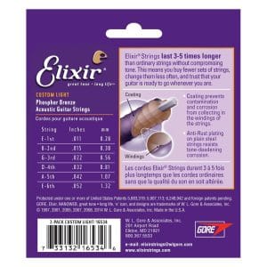 Elixir 16534 – Nanoweb Phosphor Bronze Acoustic Guitar Strings – Custom Light – 11-52 – 2 Pack 2