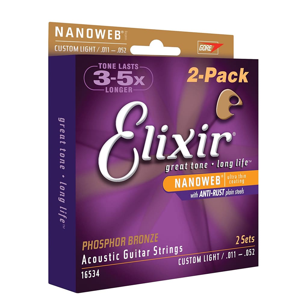 Elixir 16534 – Nanoweb Phosphor Bronze Acoustic Guitar Strings – Custom Light – 11-52 – 2 Pack 3