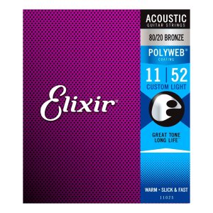 Elixir 11025 - Polyweb 80/20 Bronze Acoustic Guitar Strings - Custom Light - 11-52
