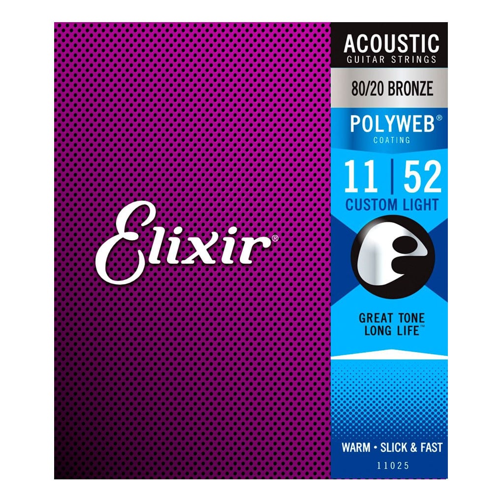 Elixir 11025 – Polyweb 80/20 Bronze Acoustic Guitar Strings – Custom Light – 11-52 1