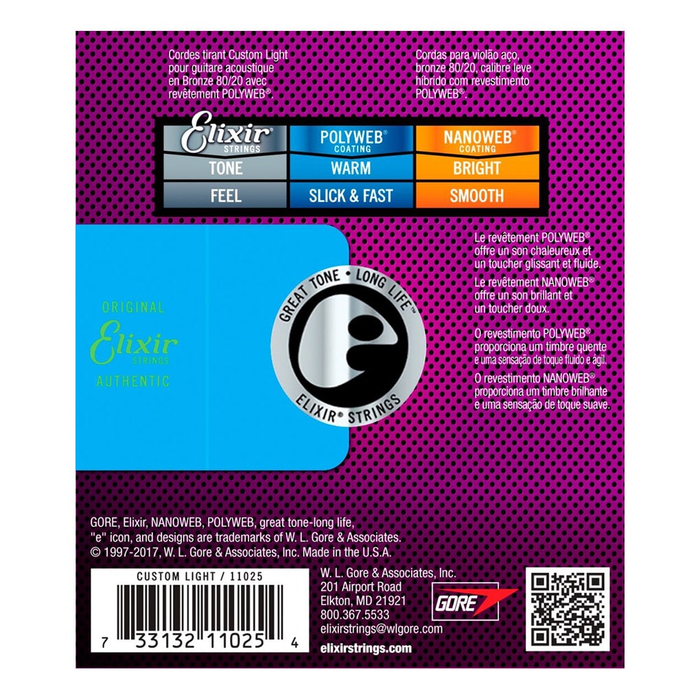 Elixir 11025 – Polyweb 80/20 Bronze Acoustic Guitar Strings – Custom Light – 11-52 2