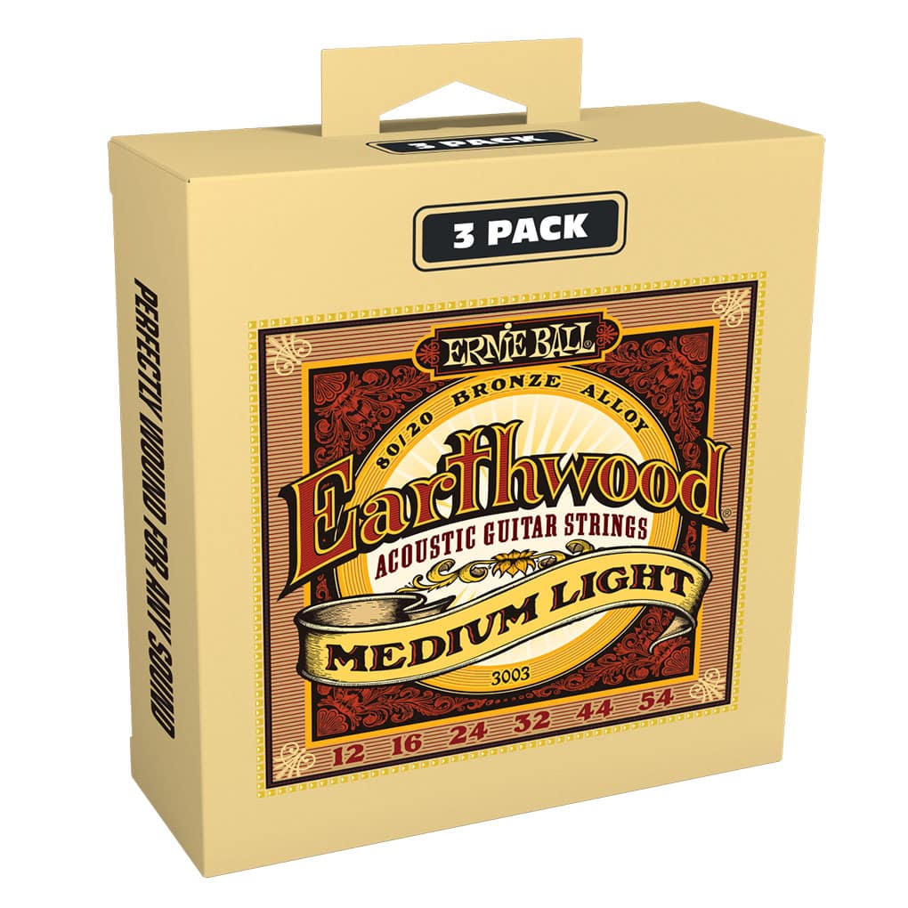 Acoustic Guitar Strings – Ernie Ball 3003 – Earthwood – 80/20 Bronze – Medium/Light – 12-54 – 3 Pack 1