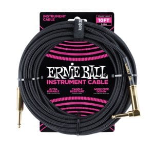Ernie Ball – Braided Instrument Cable – Straight/Angle – Black/Gold – 10ft – P06081 1