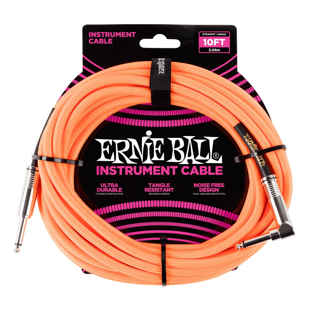 Ernie Ball – Braided Instrument Cable – Straight/Angle – Neon Orange – 10ft – P06079 1