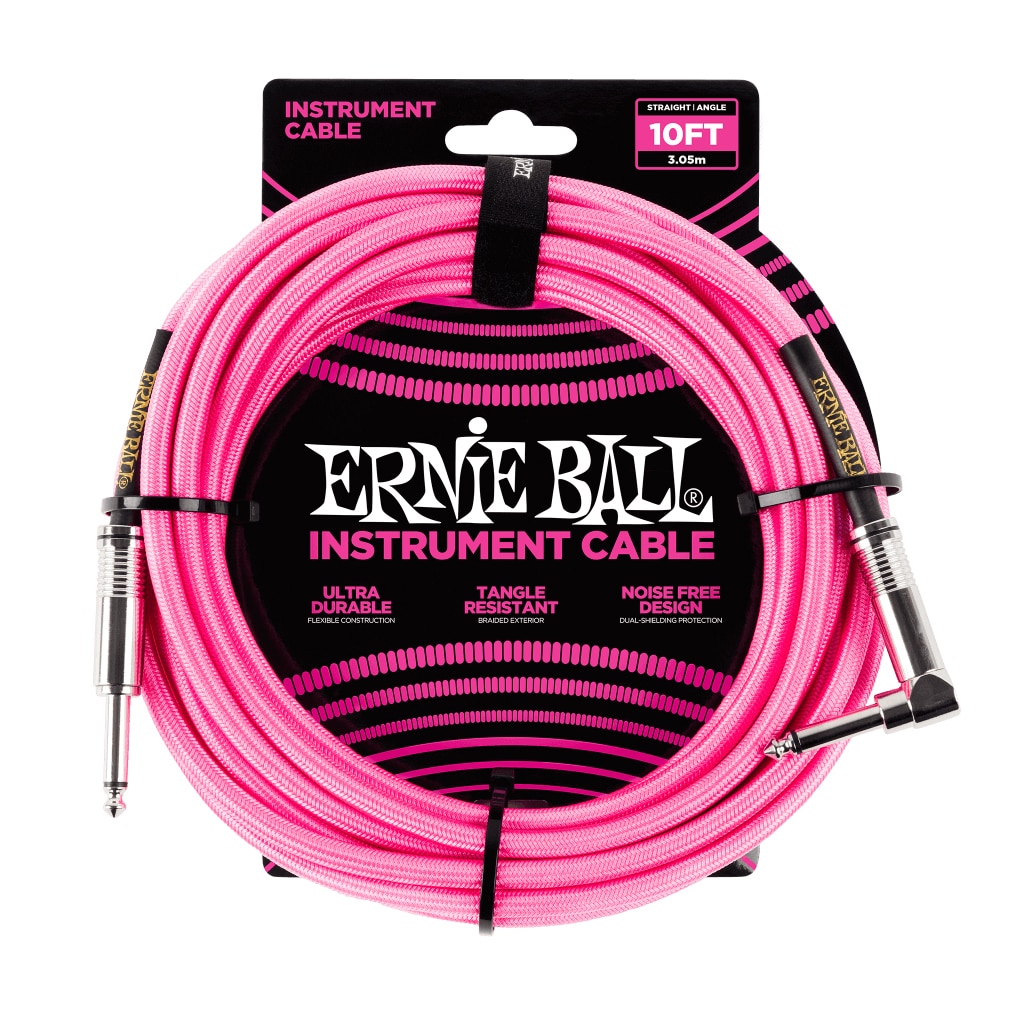 Ernie Ball – Braided Instrument Cable – Straight/Angle – Neon Pink – 10ft – P06078 1