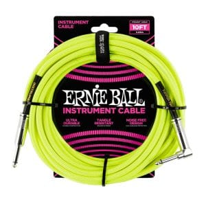 Ernie Ball – Braided Instrument Cable – Straight/Angle – Neon Yellow – 10ft – P06080 1