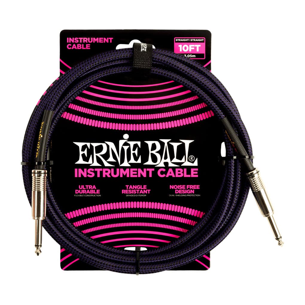 Ernie Ball – Braided Instrument Cable – Straight/Straight – Purple/Black – 10ft – P06393 1