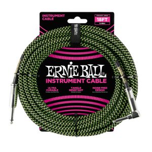 Ernie Ball – Braided Instrument Cable – Straight/Angle – Black/Green – 18ft – P06082 1