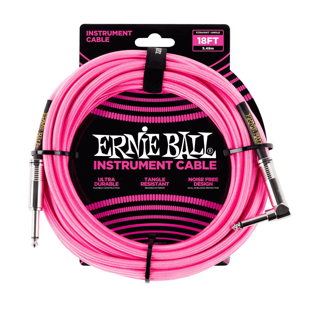 Ernie Ball – Braided Instrument Cable – Straight/Angle – Neon Pink – 18ft – P06083 1