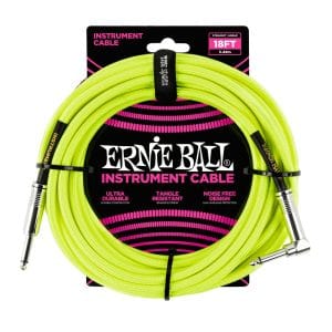 Ernie Ball – Braided Instrument Cable – Straight/Angle – Neon Yellow – 18ft – P06085 1
