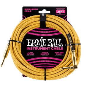 Ernie Ball – Braided Instrument Cable – Straight/Angle – Gold – 25ft – P06070 1