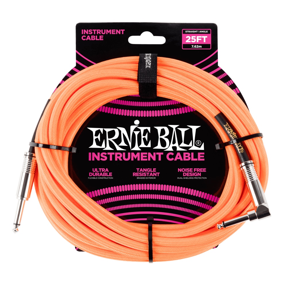 Ernie Ball – Braided Instrument Cable – Straight/Angle – Neon Orange – 25ft – P06067 1