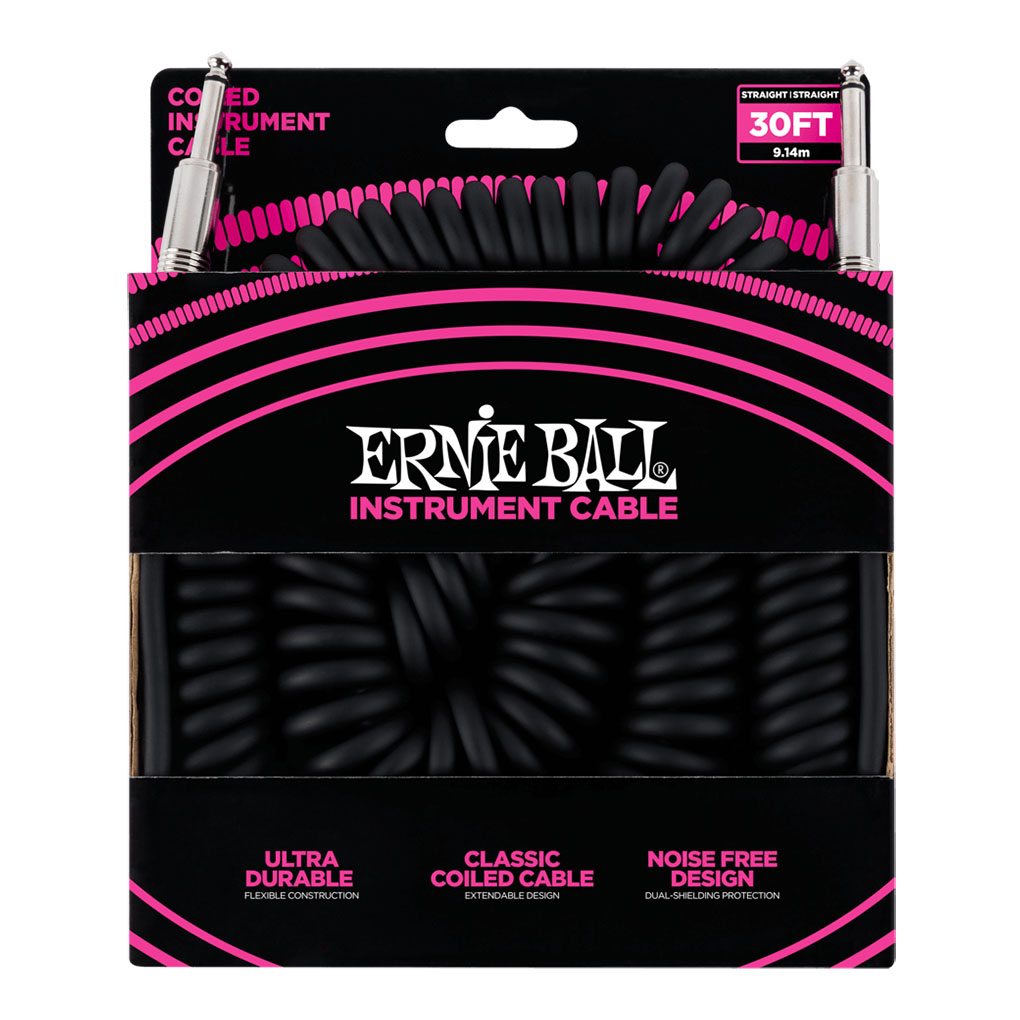 Ernie Ball – Instrument Cable – Coiled Ultraflex Cable – Straight/Straight – Black – 30ft – P06044 1