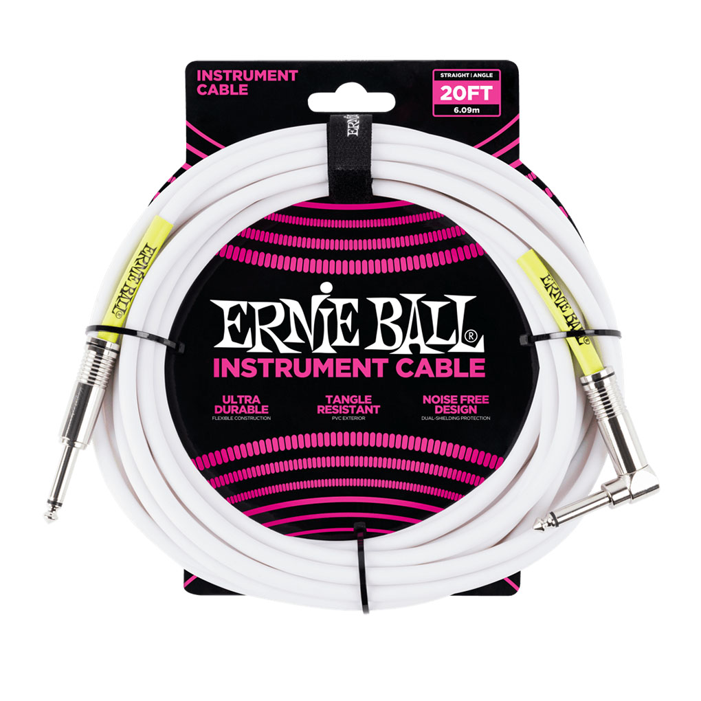 Ernie Ball – Instrument Cable – Ultraflex Cable – Straight/Angled – White – 20ft – P06047 1
